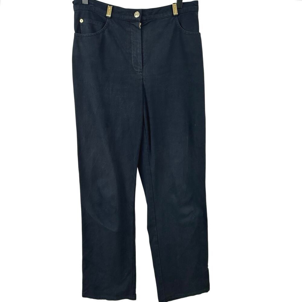 St John Sport Pants Size 6 Black Straight Leg Gold Hardware Minimalist Stretch - Picture 1 of 8